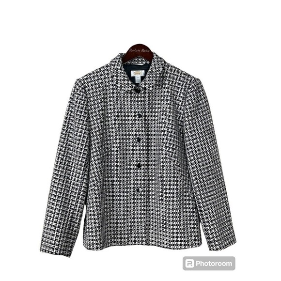 Talbots Women Black White Houndstooth Size 14 Lined Wool Pea Coat Jacket T4 - Picture 1 of 12